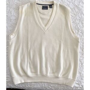 VTG 90s Greg Norman Collection Shark‎ Sweater Vest V Neck Men L Cotton Ivory